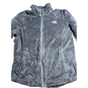 The North Face Jacket Womens Med Gray Fuzzy Fleece Full Zip Pockets Cozy Winter